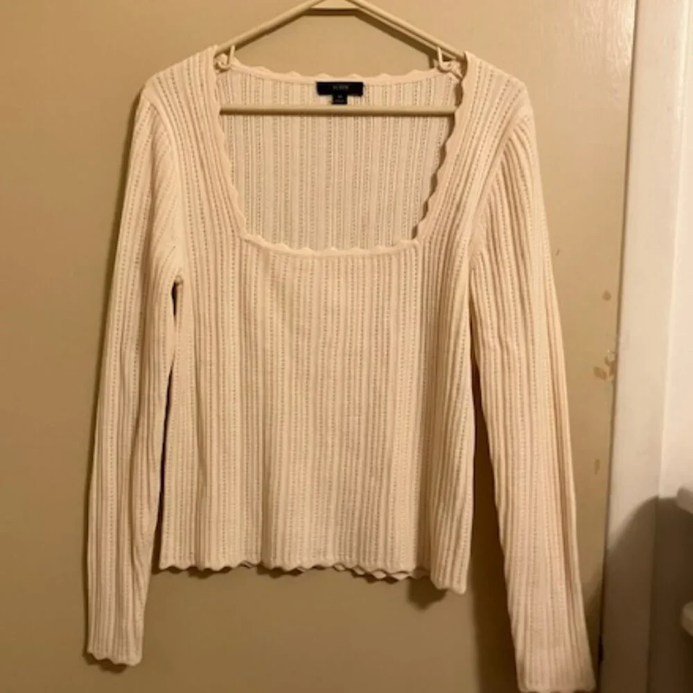 J. Crew Cream Square Neck Eyelet Sweater
